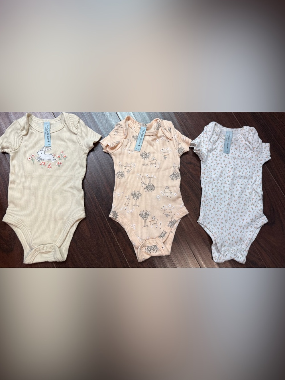 3-Pack Neutral Baby One-Piece Bodysuits - Soft Floral & Bunny Prints